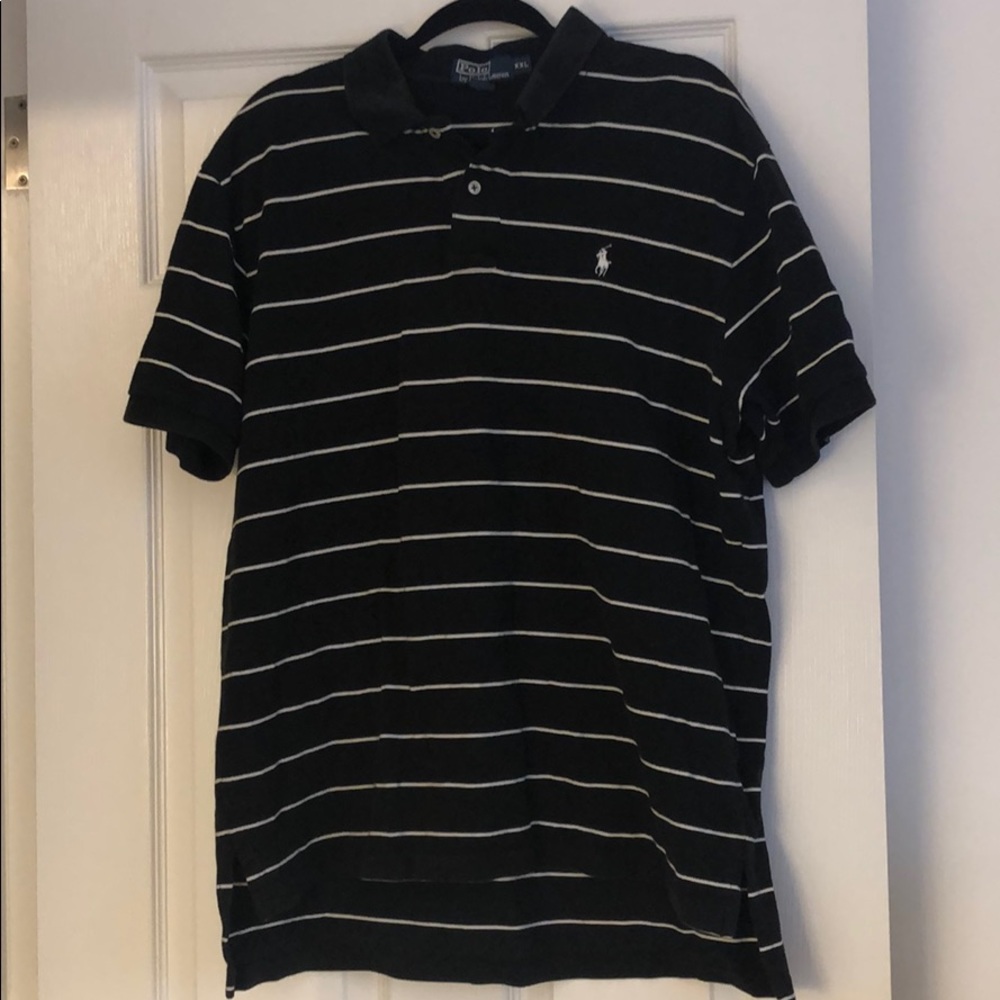 Men’s black and white striped polo